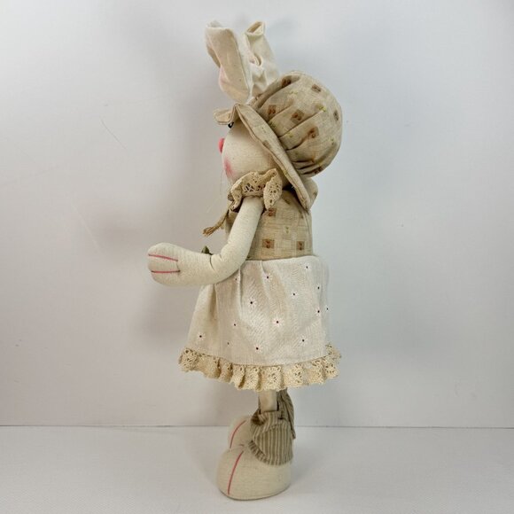 Handcrafted Fabric Bunny Doll Floral Dress Hat Standing 20 Inches Spring Rustic - Picture 3 of 10
